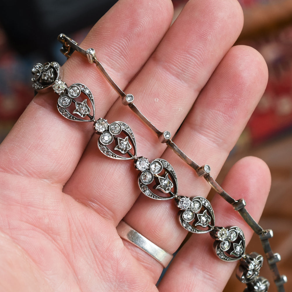 Victorian 6.0ct Diamond Heart Necklace & Bracelet Set