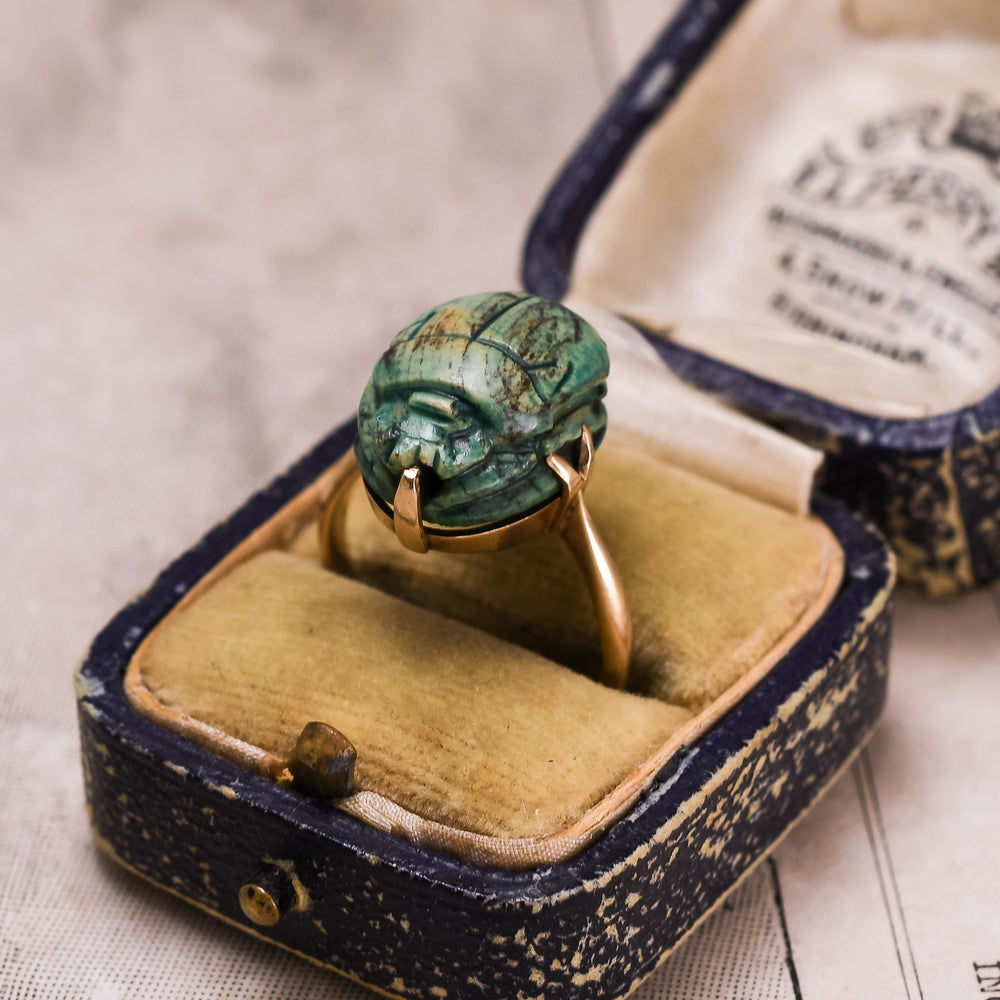 Victorian Egyptian Revival Faience Scarab Ring