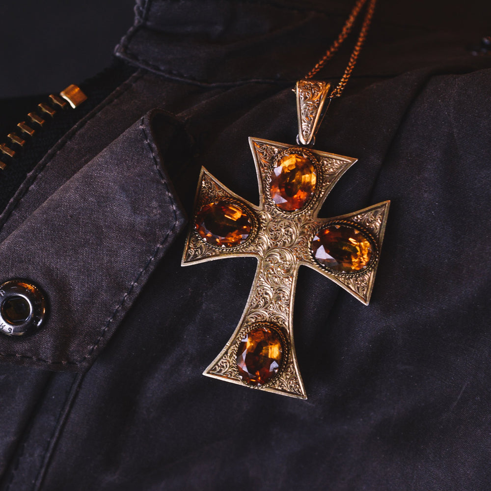 Mid-Victorian Citrine Oversized Cross Pendant