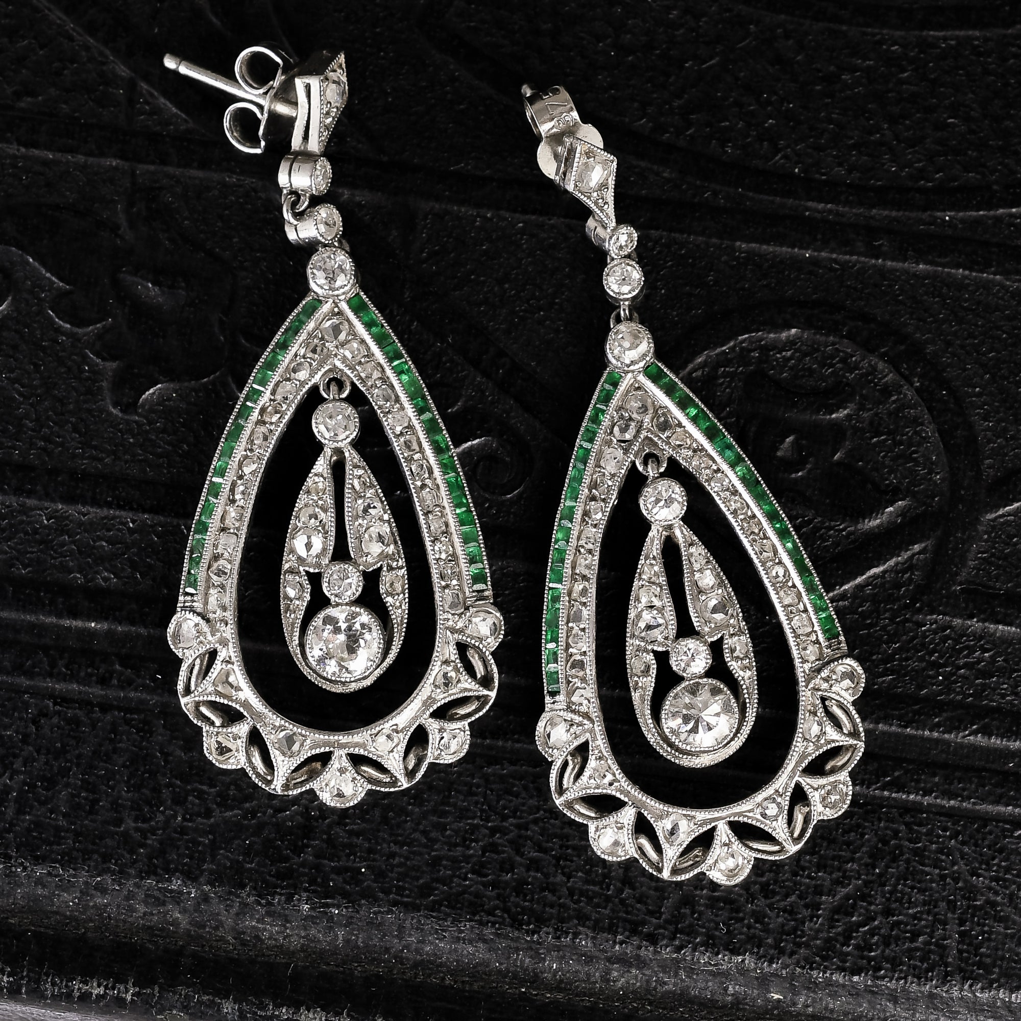 Art Deco Diamond & Emerald Teardrop Earrings – Butter Lane Antiques