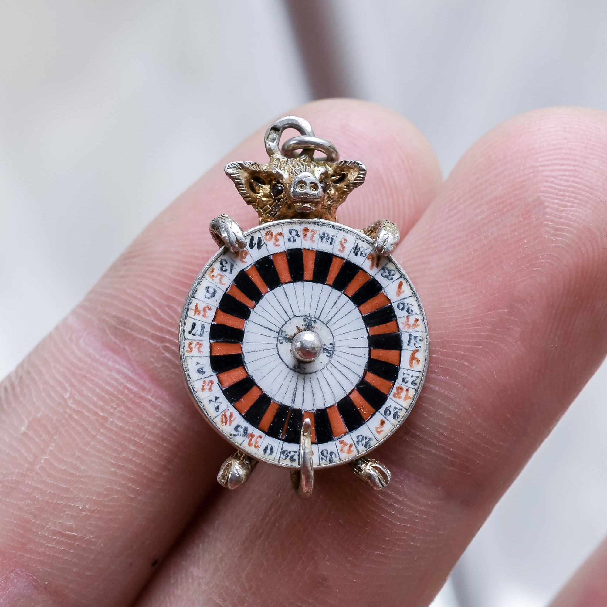 Pig Roulette Victorian Lucky Pig Roulette Pendant β Butter Lane Antiques