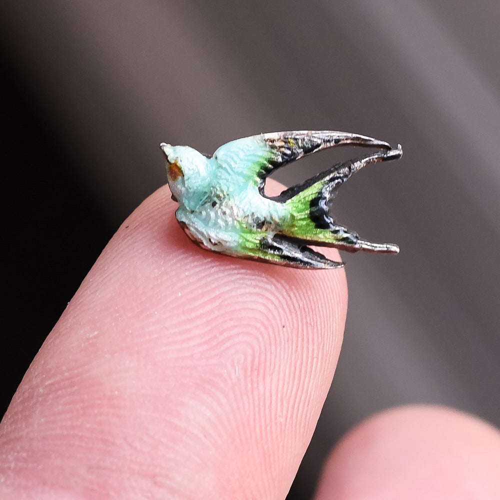 Victorian Enamel Tiny Swallow Brooch