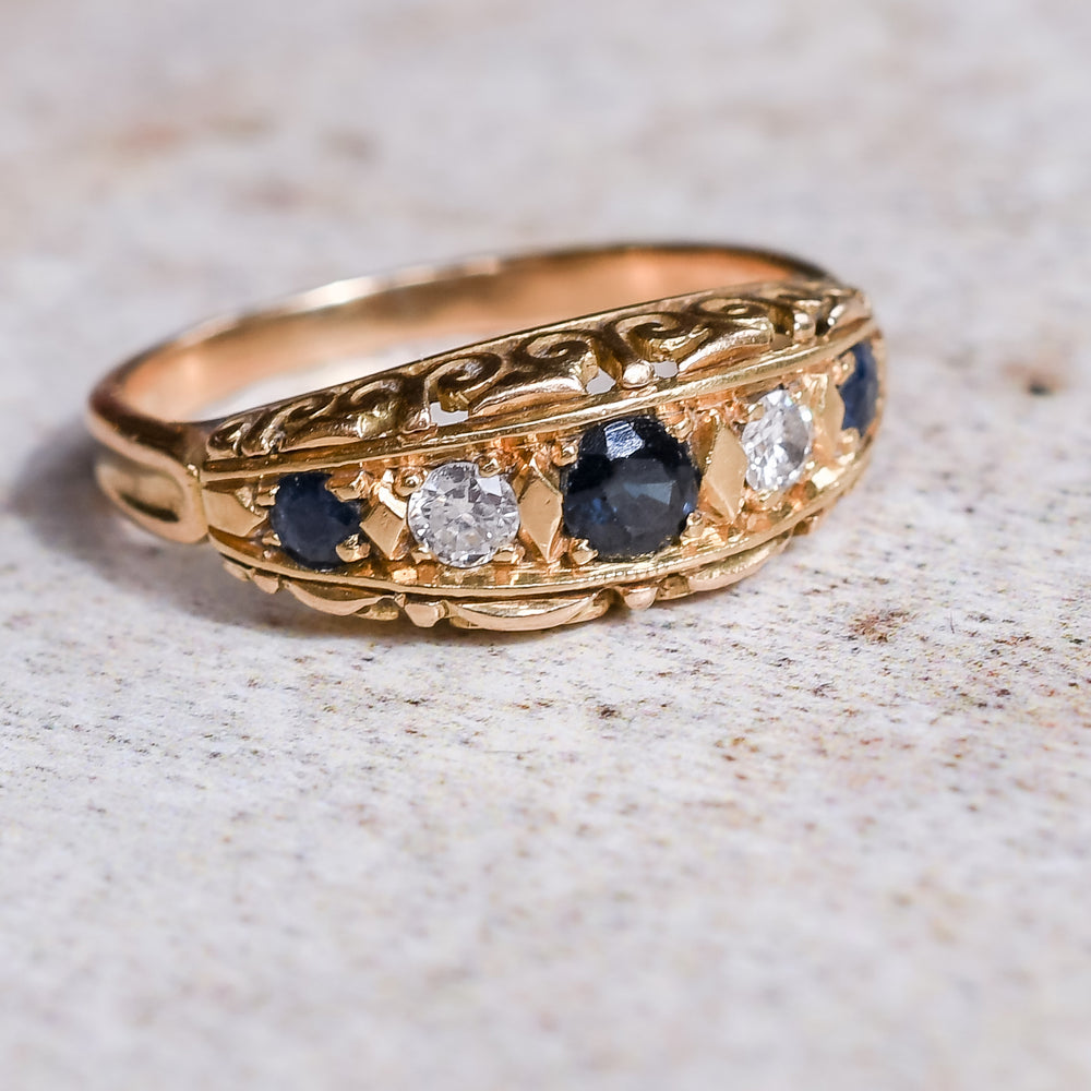 1960s Sapphire & Diamond Scrolled Boat Ring
