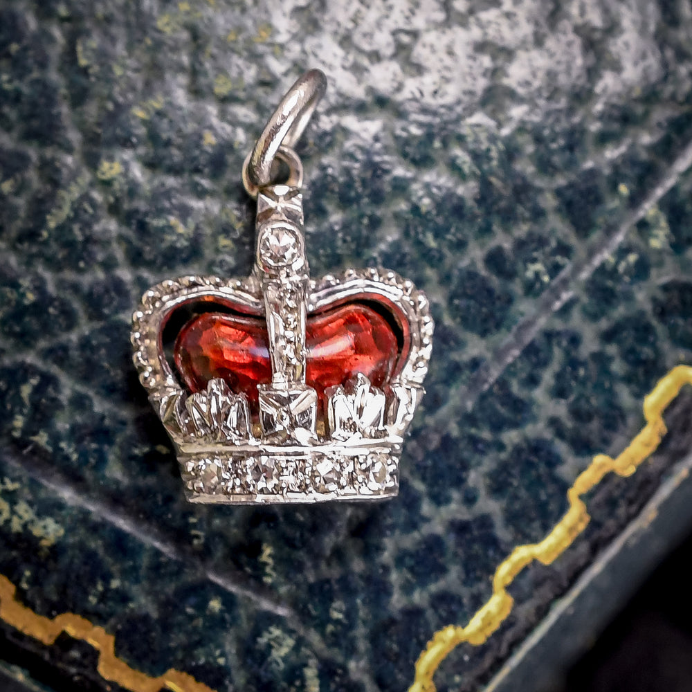 Art Deco Diamond & Enamel Platinum St Edward's Crown Charm