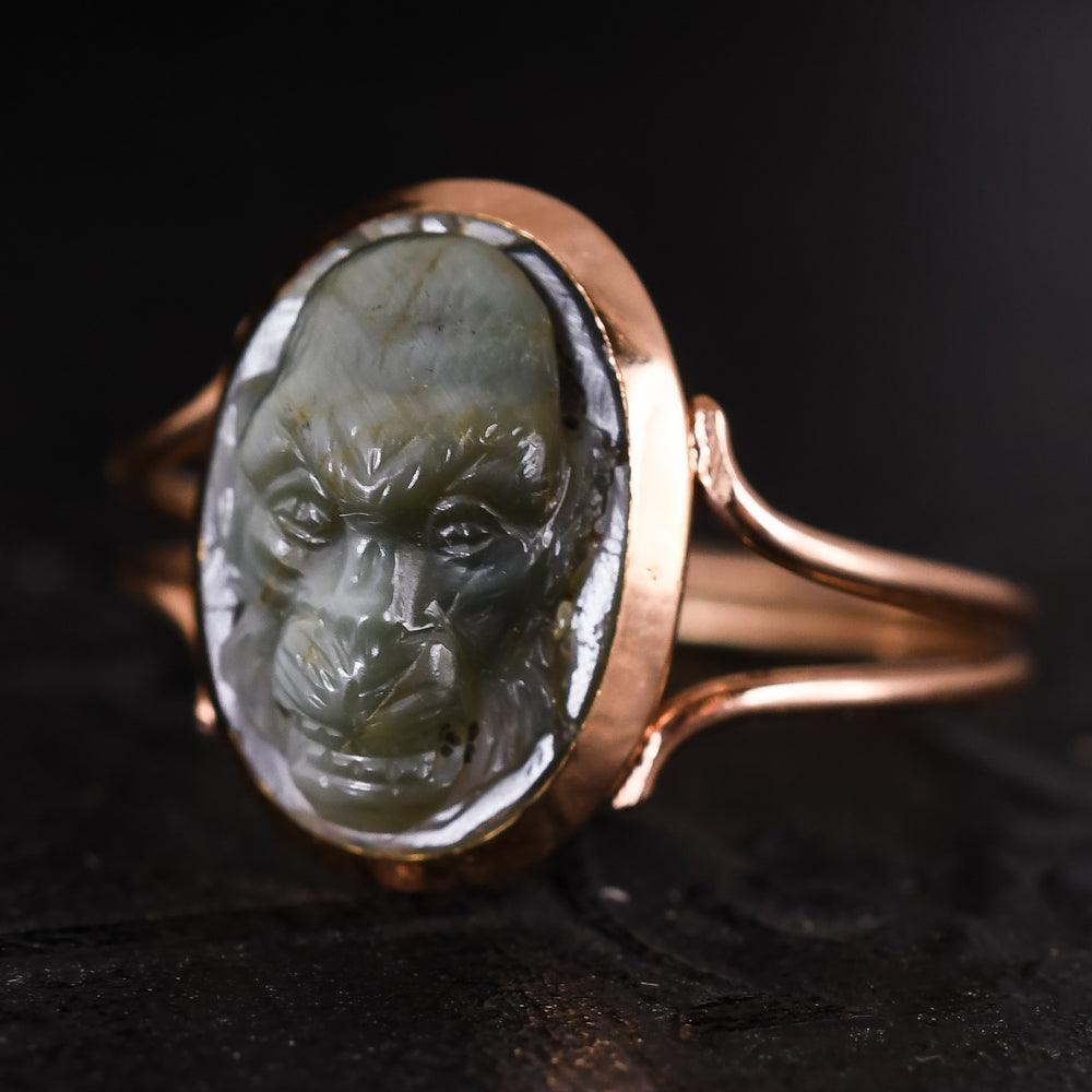 Georgian Chimpanzee Labradorite Cameo Ring