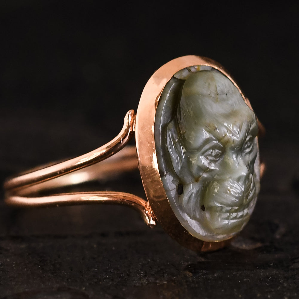 Georgian Chimpanzee Labradorite Cameo Ring