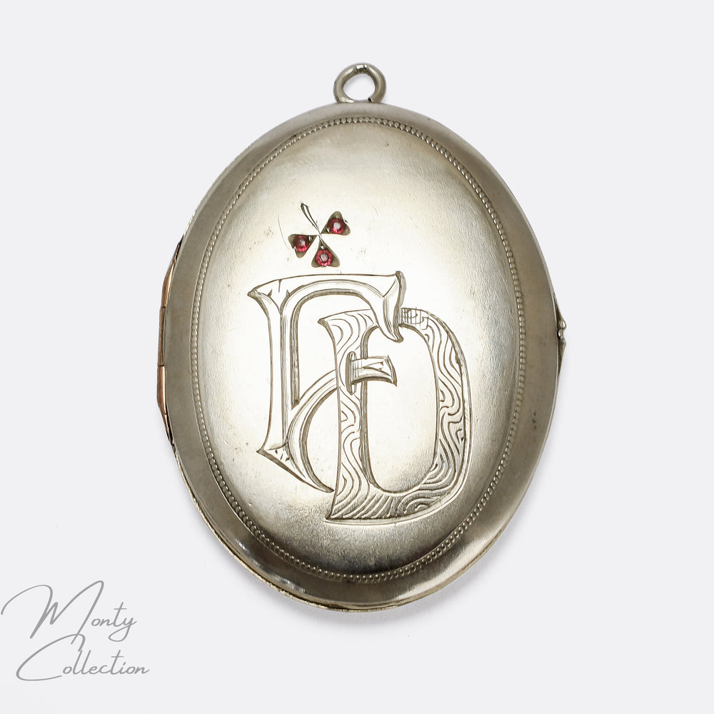 Art Nouveau FD Monogram Silver Locket