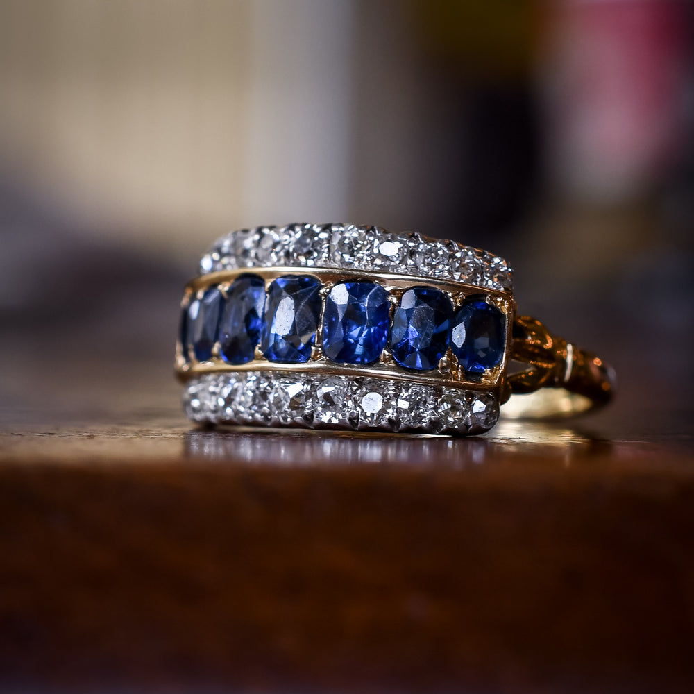 Victorian Sapphire & Diamond Triple Row Ring