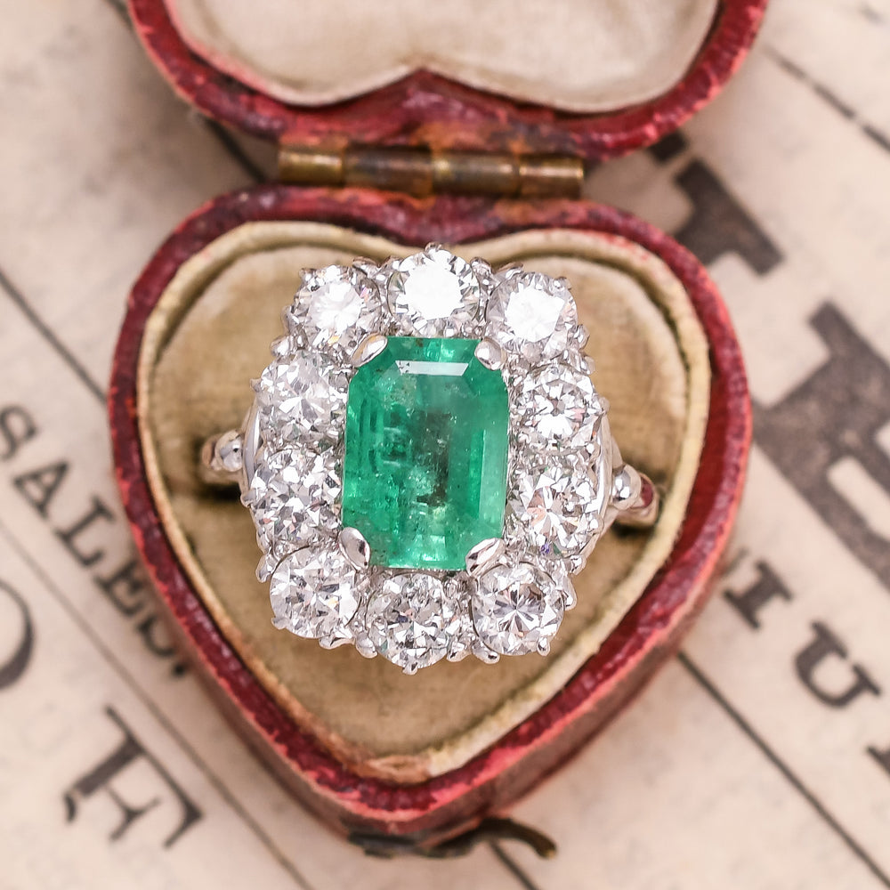Vintage 2.5ct Emerald & Diamond Cocktail Ring