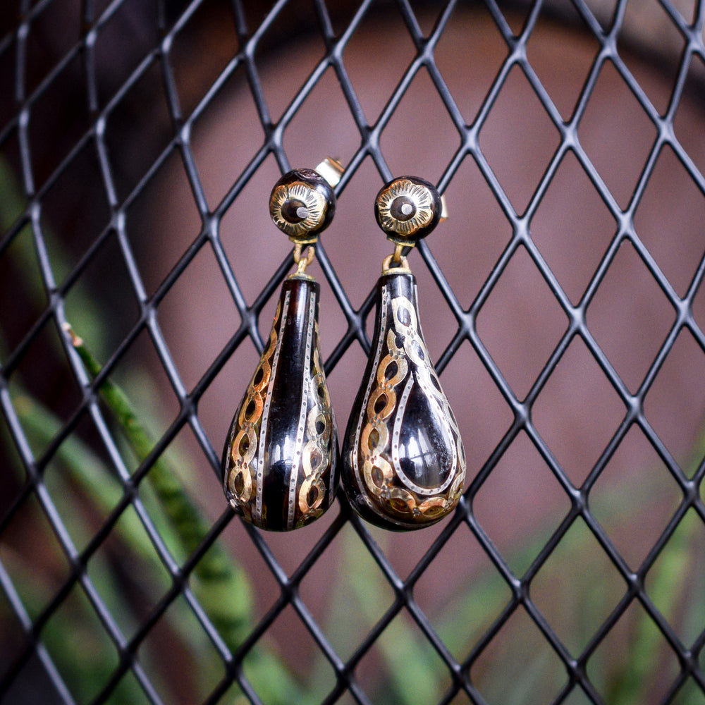 Mid-Victorian Pique Drop Earrings