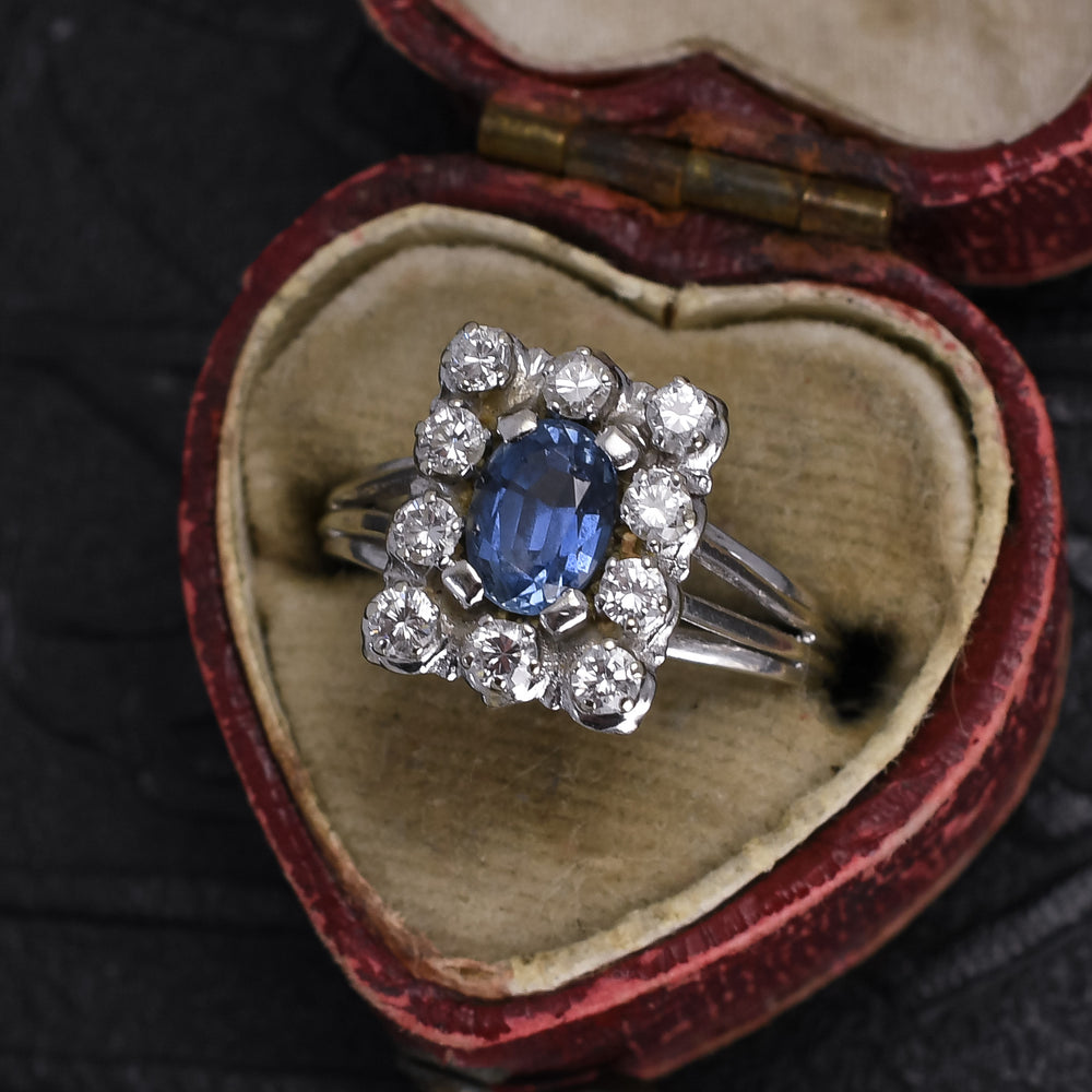Mid-Century Sapphire & Diamond Picture Frame Ring