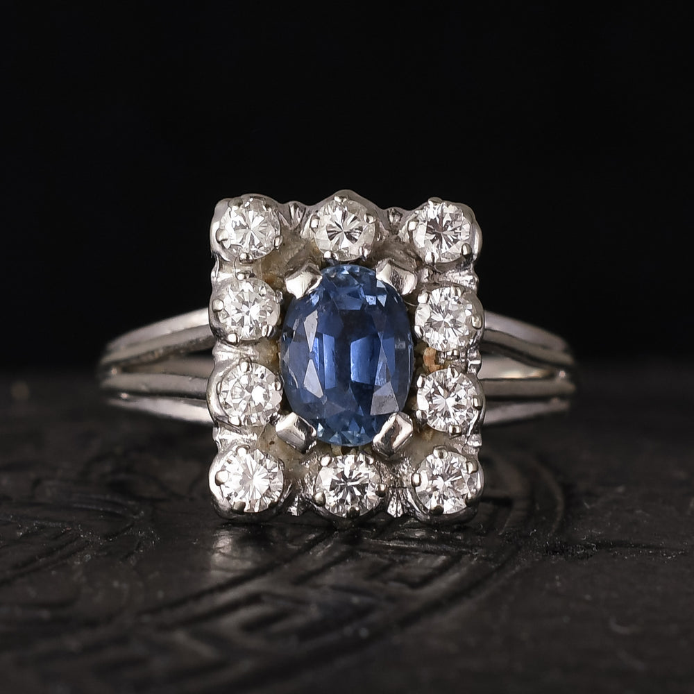 Mid-Century Sapphire & Diamond Picture Frame Ring