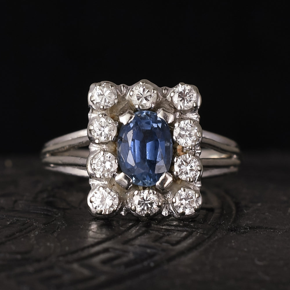 Mid-Century Sapphire & Diamond Picture Frame Ring