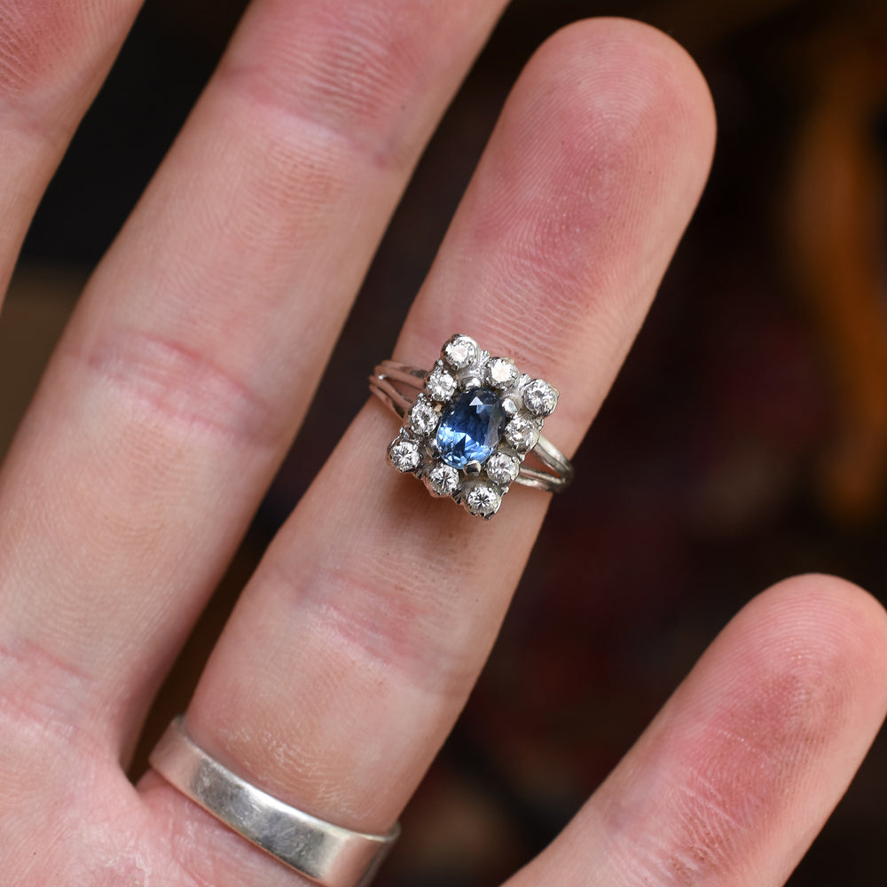 Mid-Century Sapphire & Diamond Picture Frame Ring