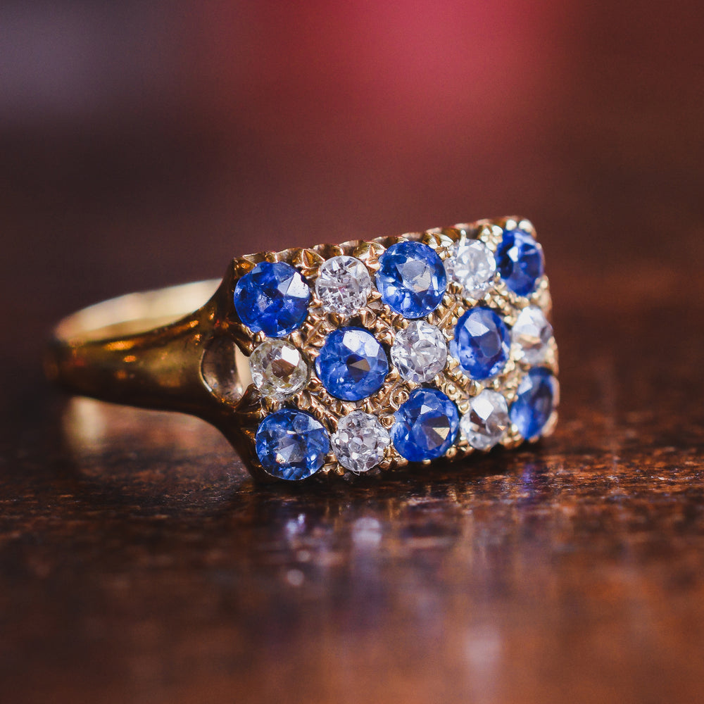 Victorian Sapphire & Diamond Chequerboard Ring