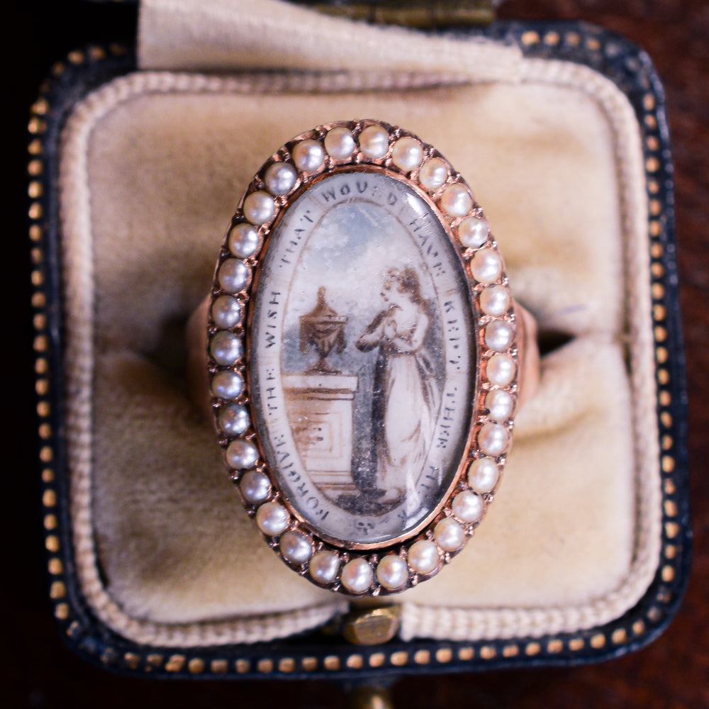Georgian Navette Pearl Memorial Ring