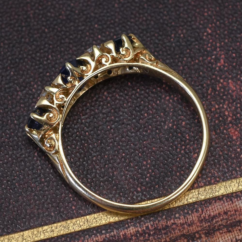 Victorian Sapphire & Diamond Carved Half Hoop Ring