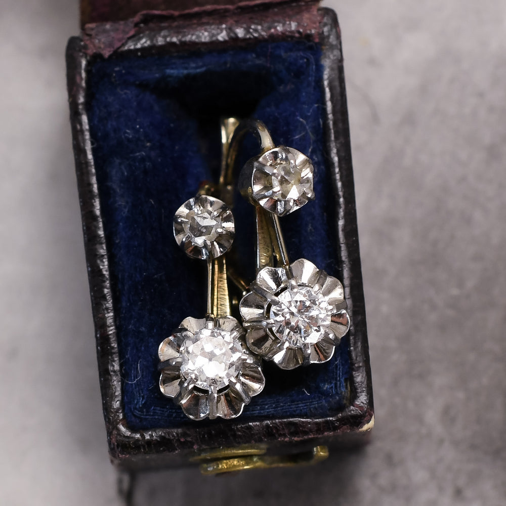 Art Deco Diamond Scalloped Dormeuse Earrings