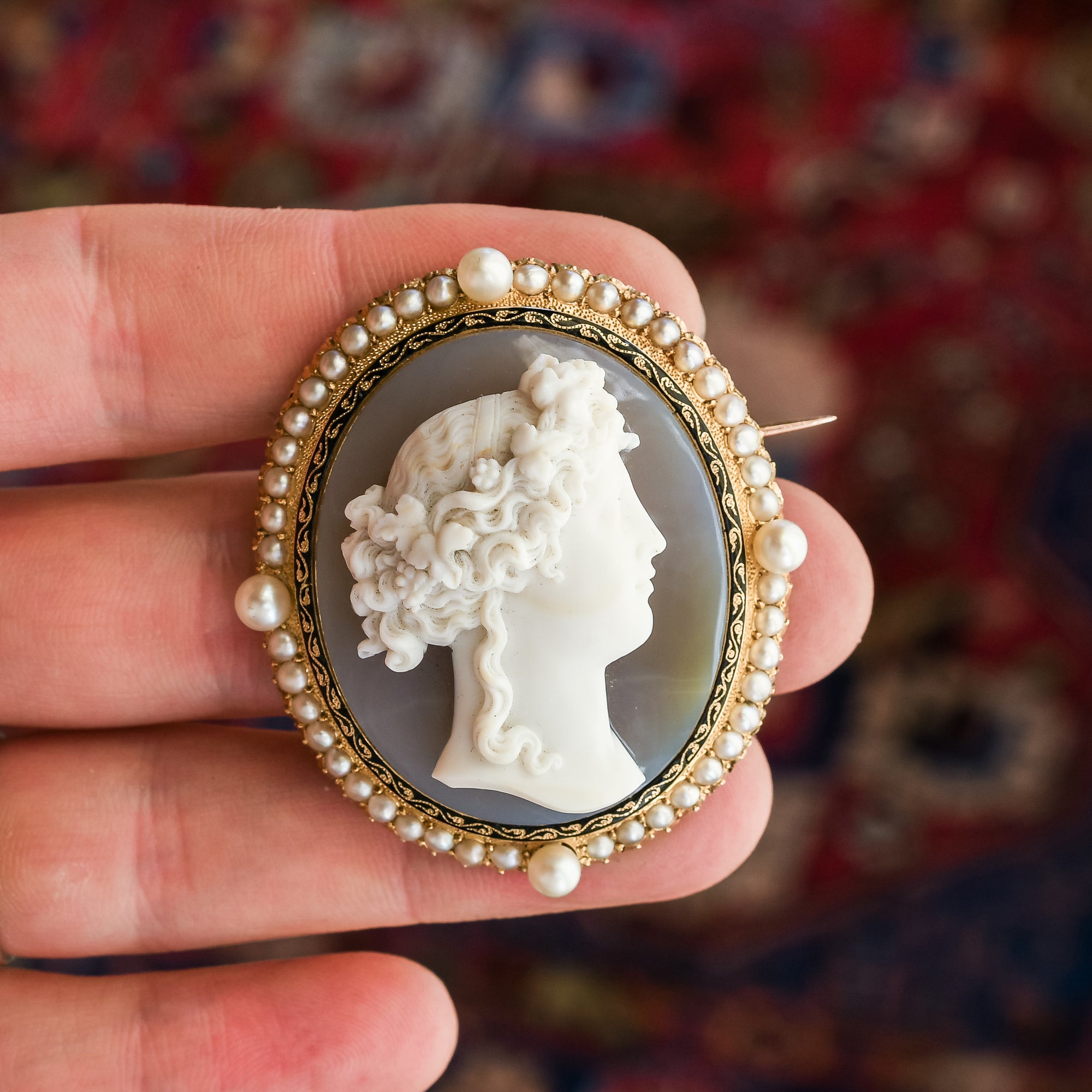 Georgian Pearl Enamel Bacchante Cameo Brooch – Butter Lane Antiques