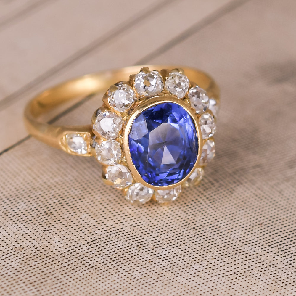 Victorian 3.0ct Ceylon Cornflower Sapphire Cluster Ring