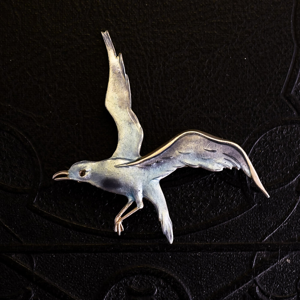 Art Deco Enamel Seagull Brooch