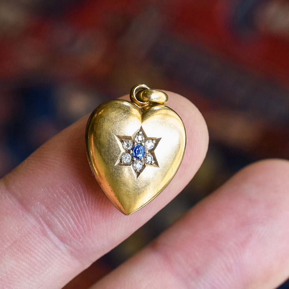 Edwardian Sapphire & Diamond Puffed Heart Locket