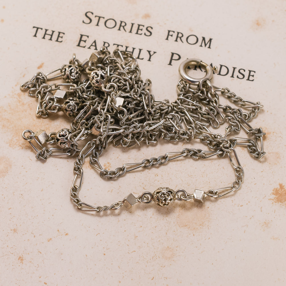 Edwardian 'Spheres & Cubes' Silver Guard Chain