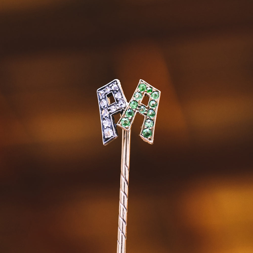 Victorian Emerald & Diamond PA Stick Pin