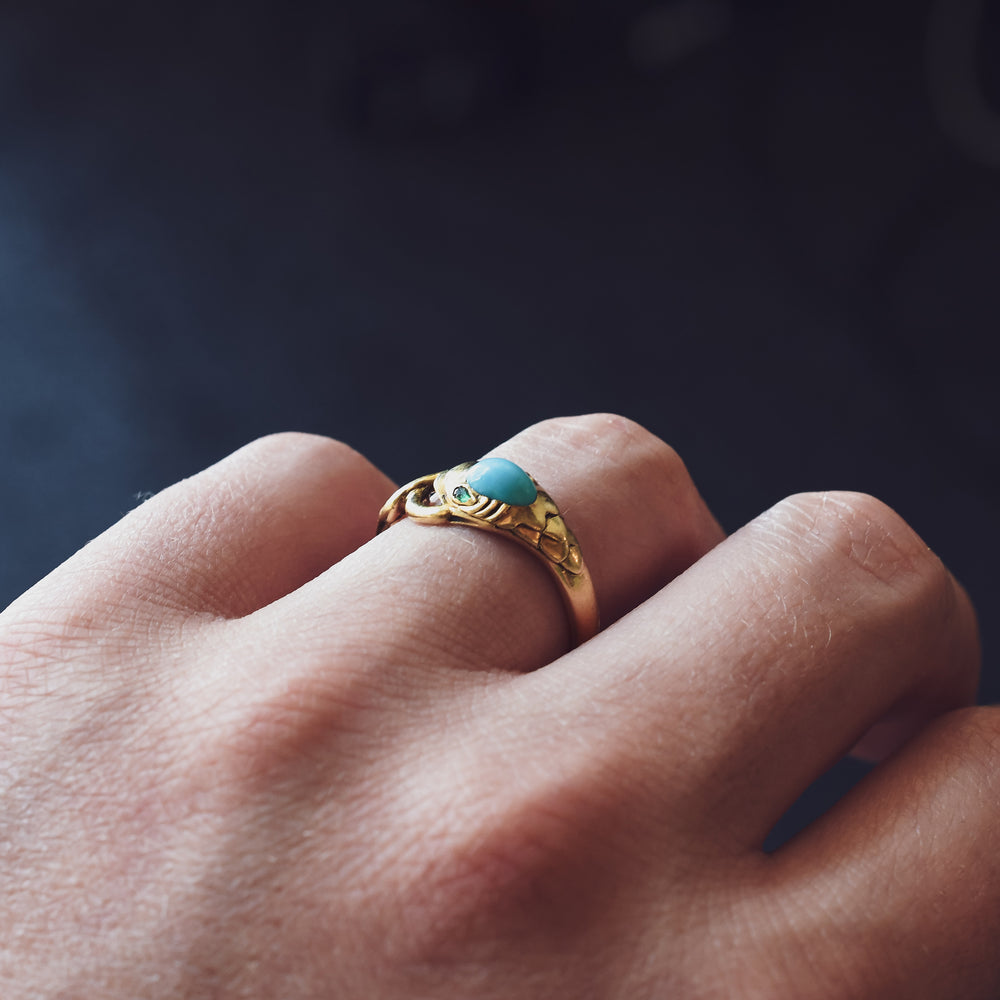 Victorian Turquoise & Emerald Ouroboros Ring