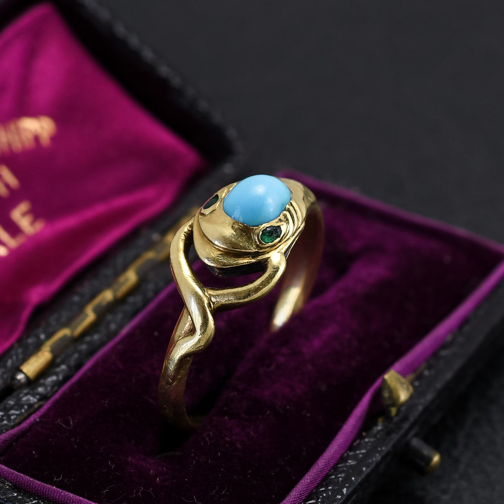 Victorian Turquoise & Emerald Ouroboros Ring