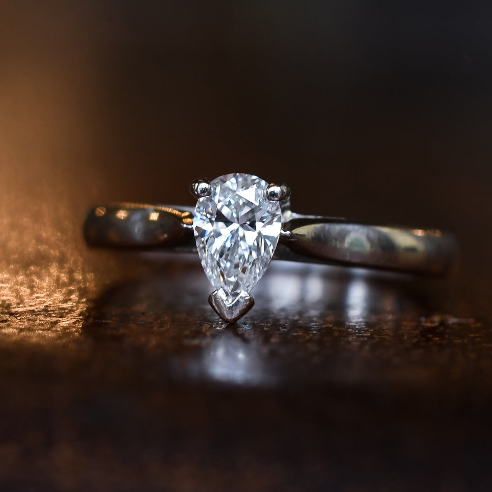 Vintage .52ct Pear Cut Diamond Solitaire Engagement Ring
