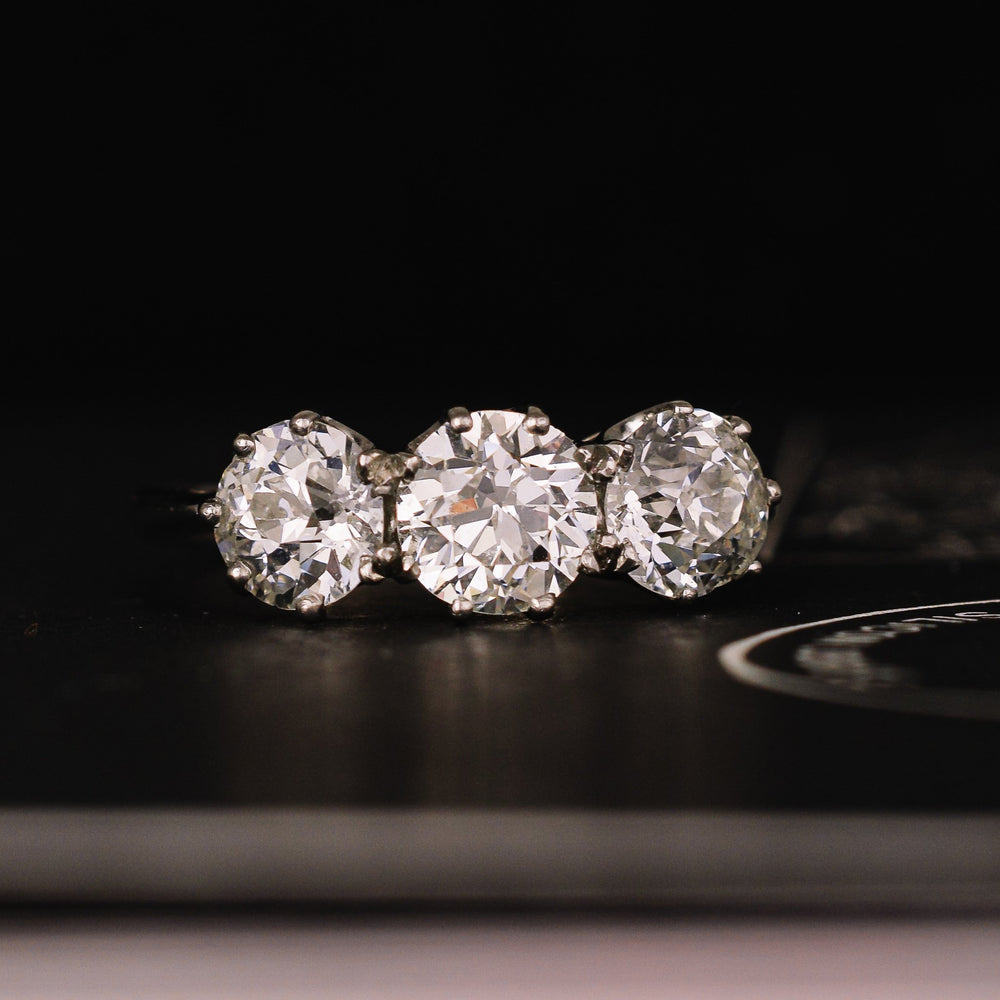 Edwardian 2.85ct Old Euro Diamond Three-Stone Ring