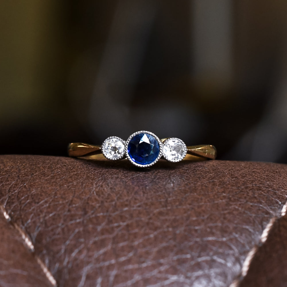 Art Deco Sapphire & Diamond Trilogy Ring