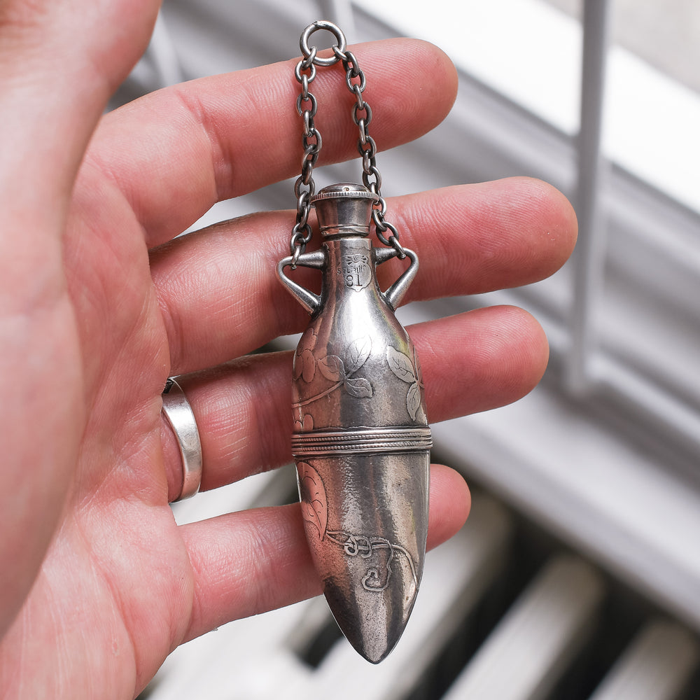 Victorian Silver Amphora Scent Bottle Pendant