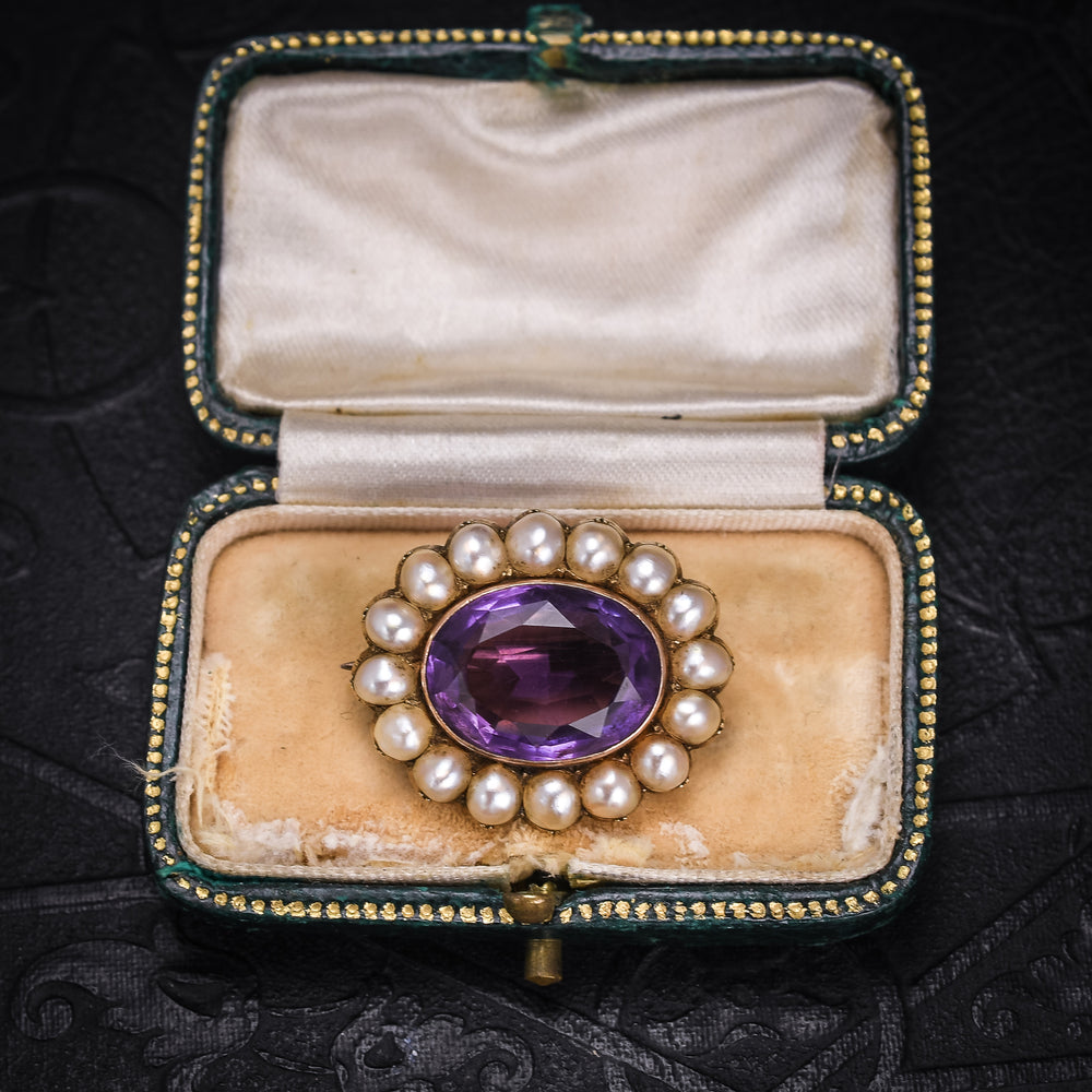 Georgian Amethyst & Pearl Flower Brooch
