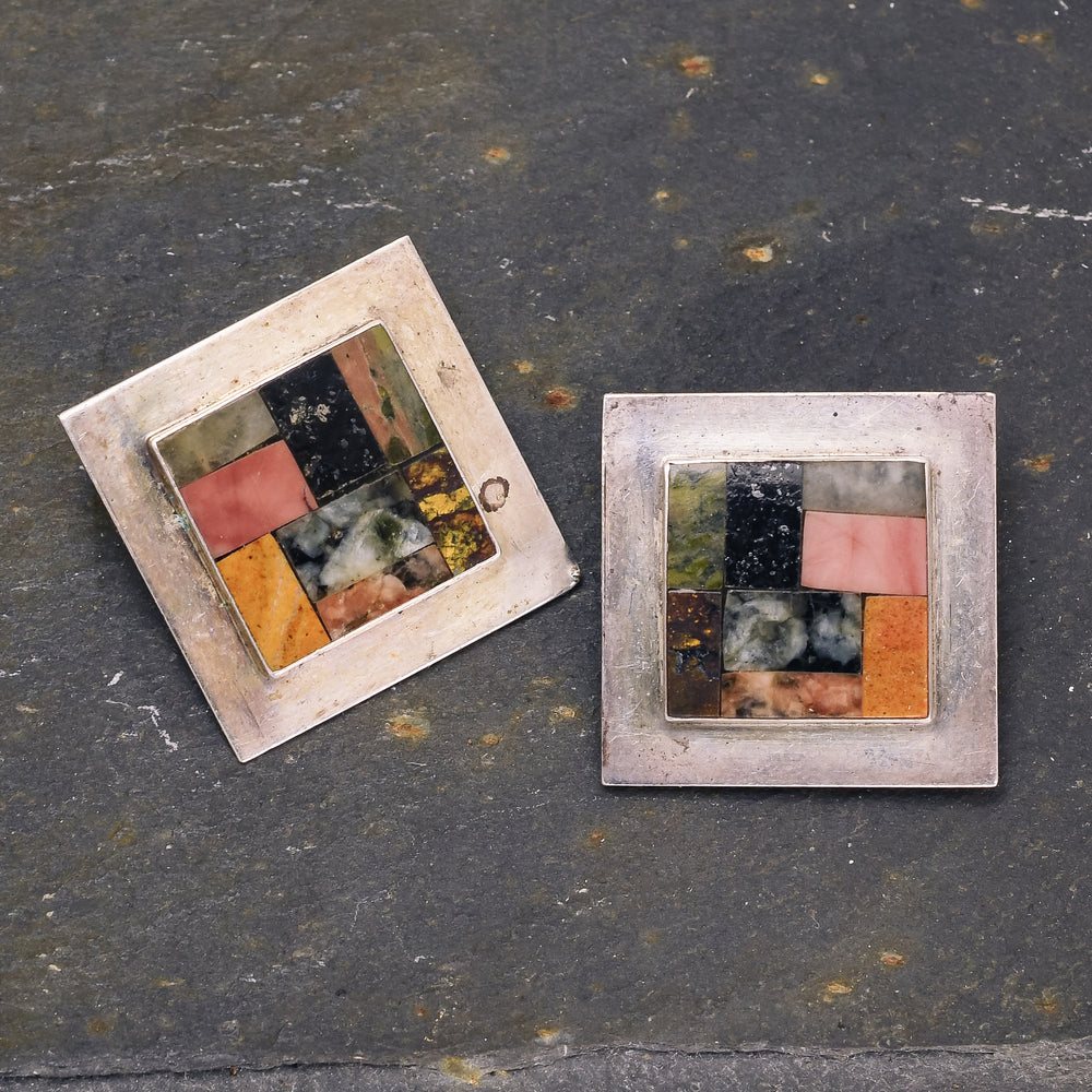 1980s Modernist Square Inlay Earrings