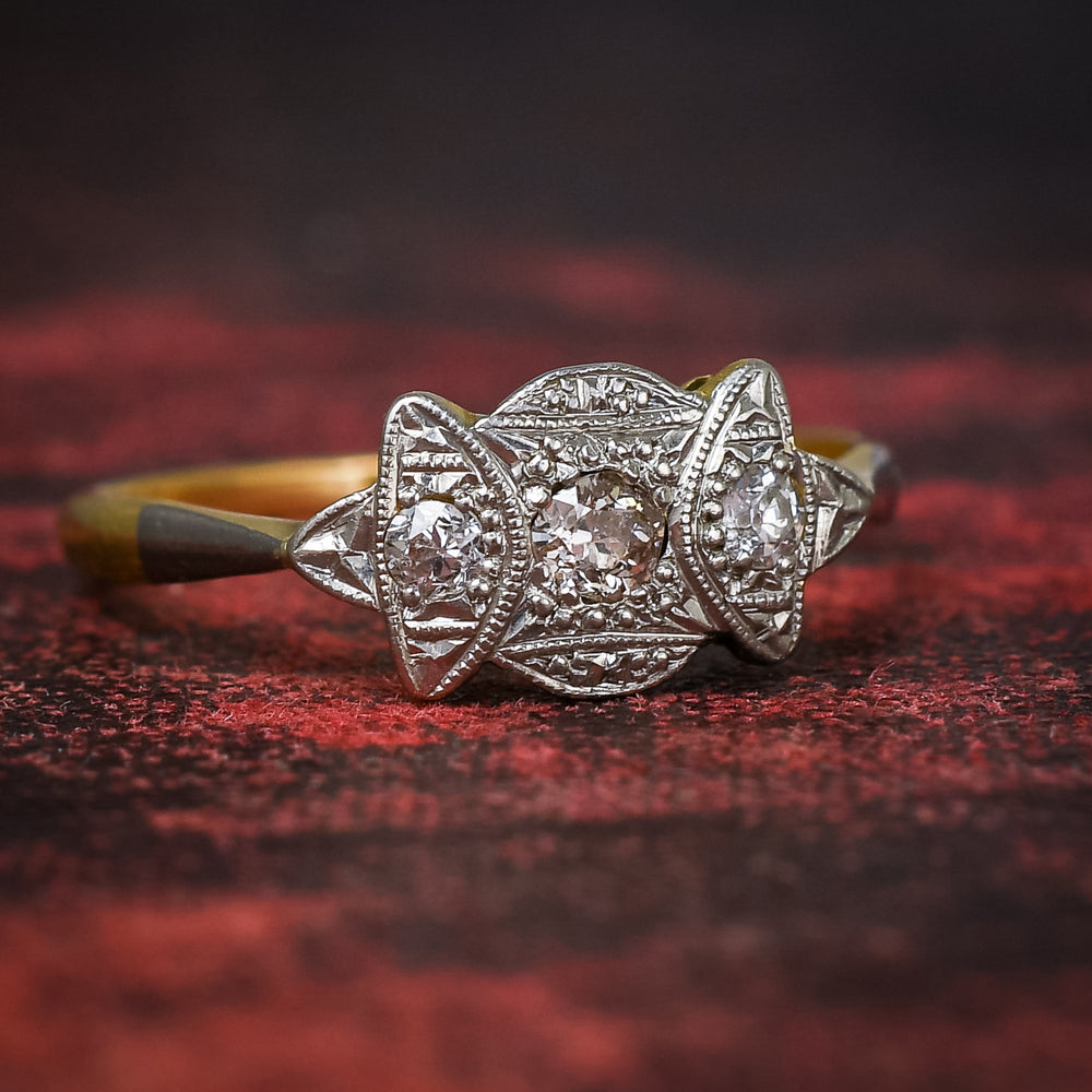 Edwardian Old Cut Diamond & Millegrain Cluster Ring