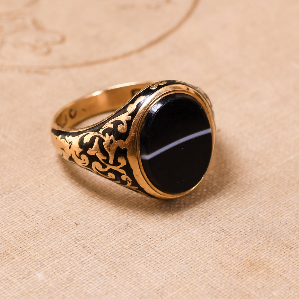 Mid-Victorian Banded Agate Memorial Signet Ring