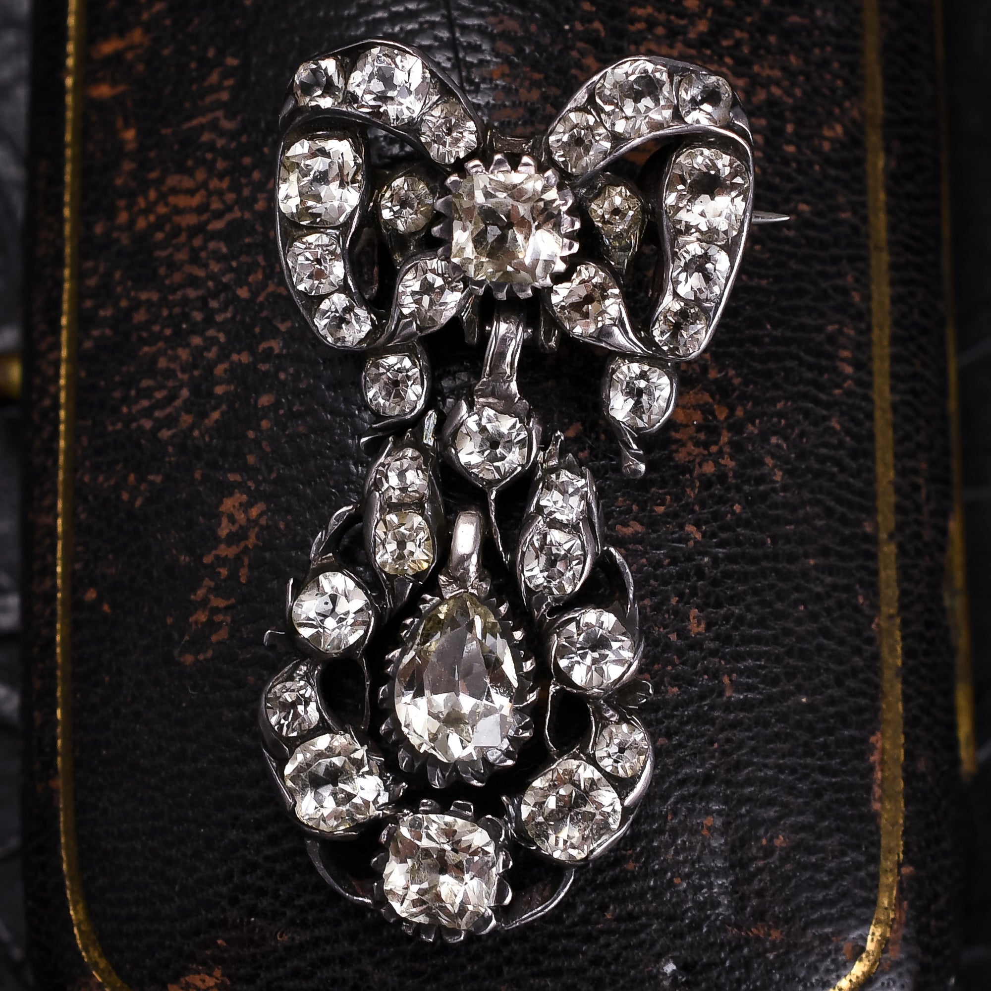 Georgian Black-Dot Paste Bow & Pear Drop Brooch – Butter