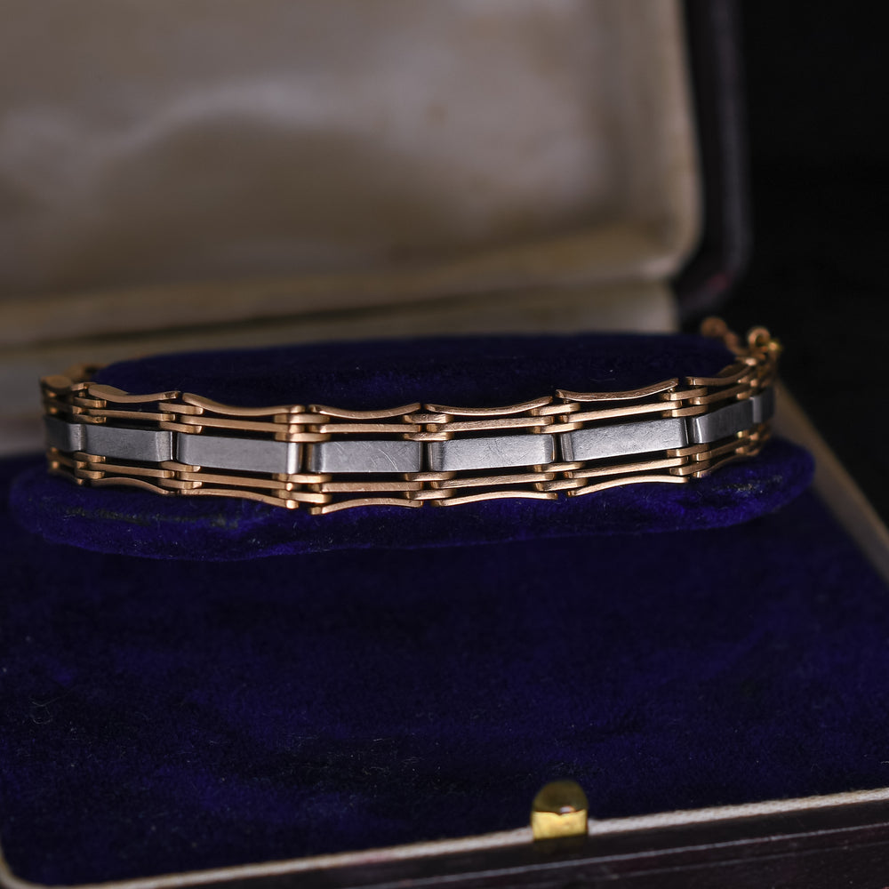 Edwardian Bi-Metal 15k Gold & Platinum Gate-Link Bracelet