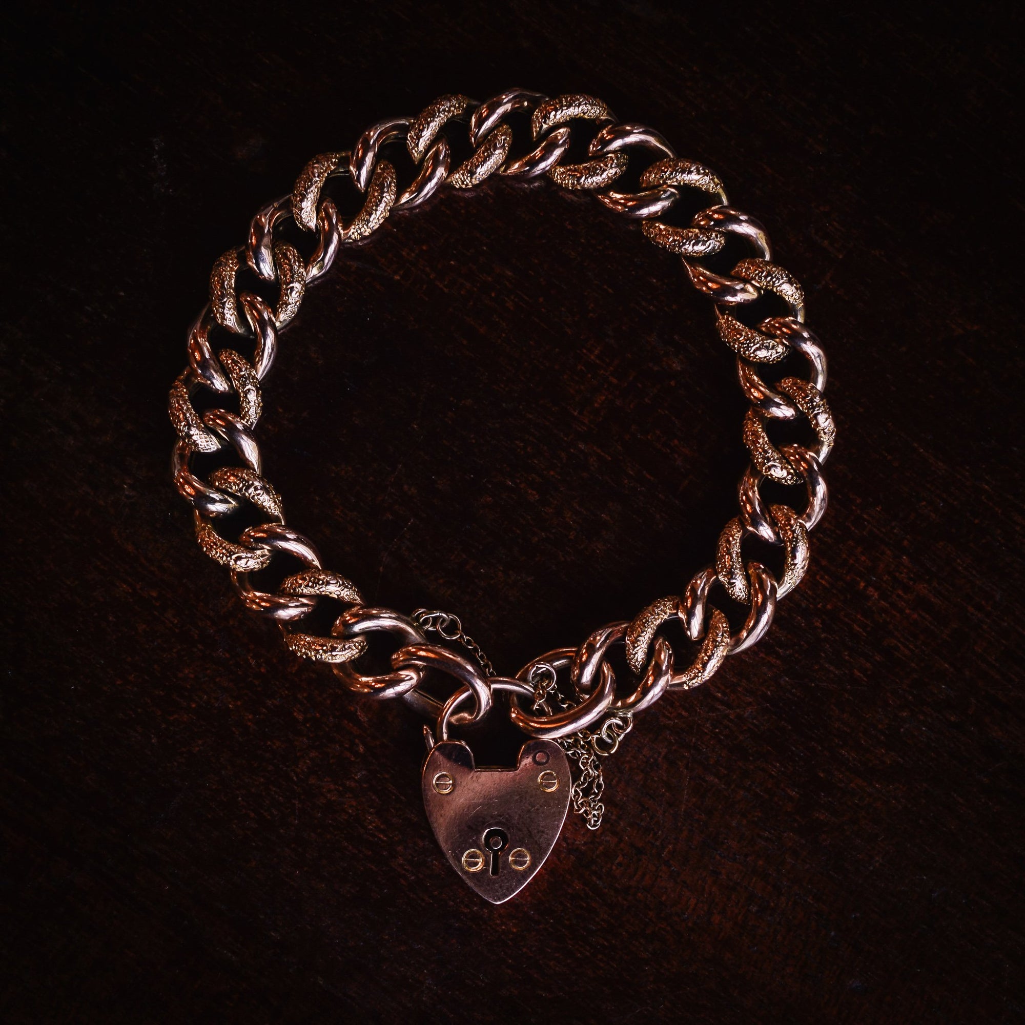 Victorian Rose Gold Heart Lock Chain Bracelet