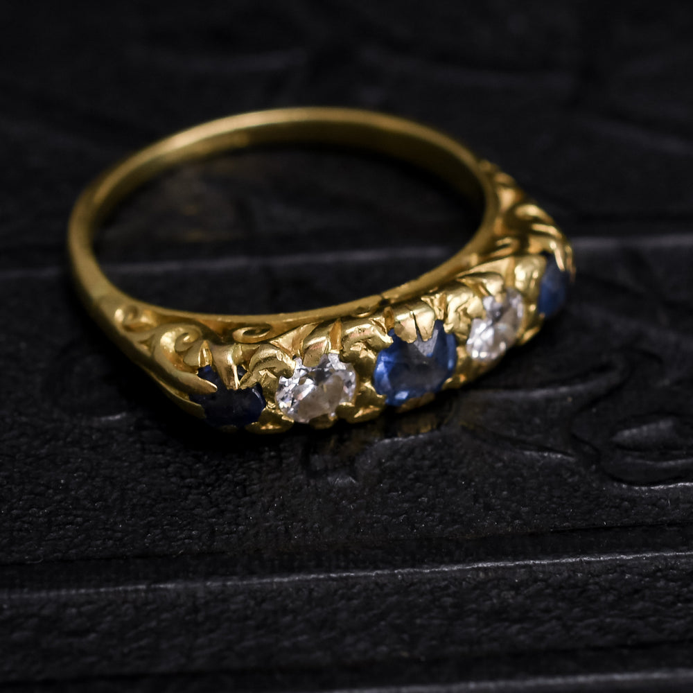 Art Deco Sapphire & Diamond Scrolled Half-Hoop Ring