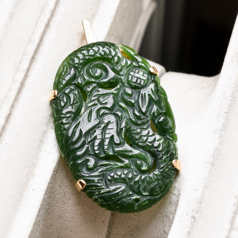 19th Century Carved Jade Dragon Poppy Pendant – Butter Lane Antiques