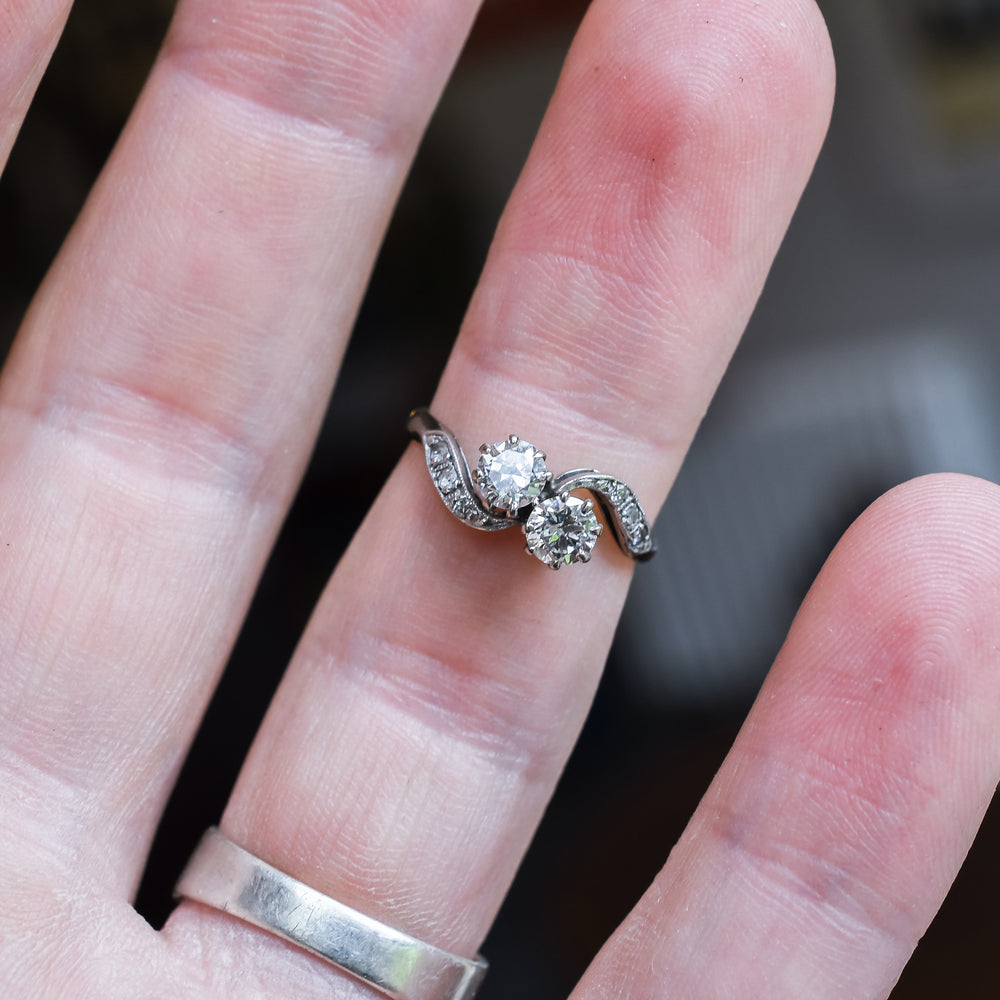 Art Deco 0.80ct Toi Et Moi Diamond Crossover Ring