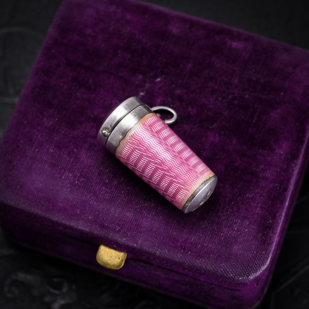 Art Deco Cigarette Holder Pink Guilloché Enamel Pendant Case