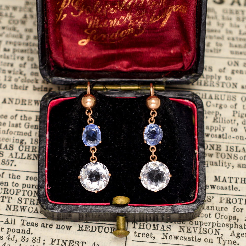 Victorian Ceylon & White Sapphire Drop Earrings