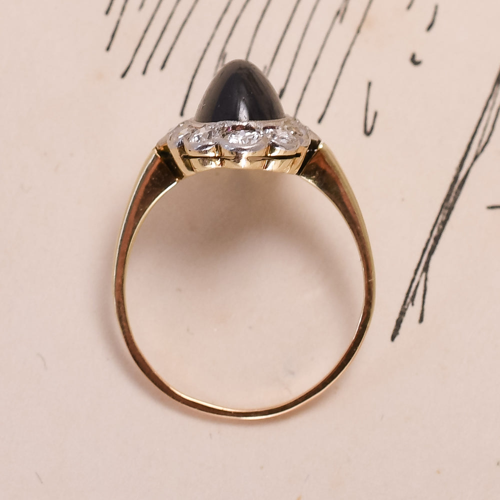 Art Deco 3.0ct Cabochon Sapphire & Diamond Flower Cluster Ring