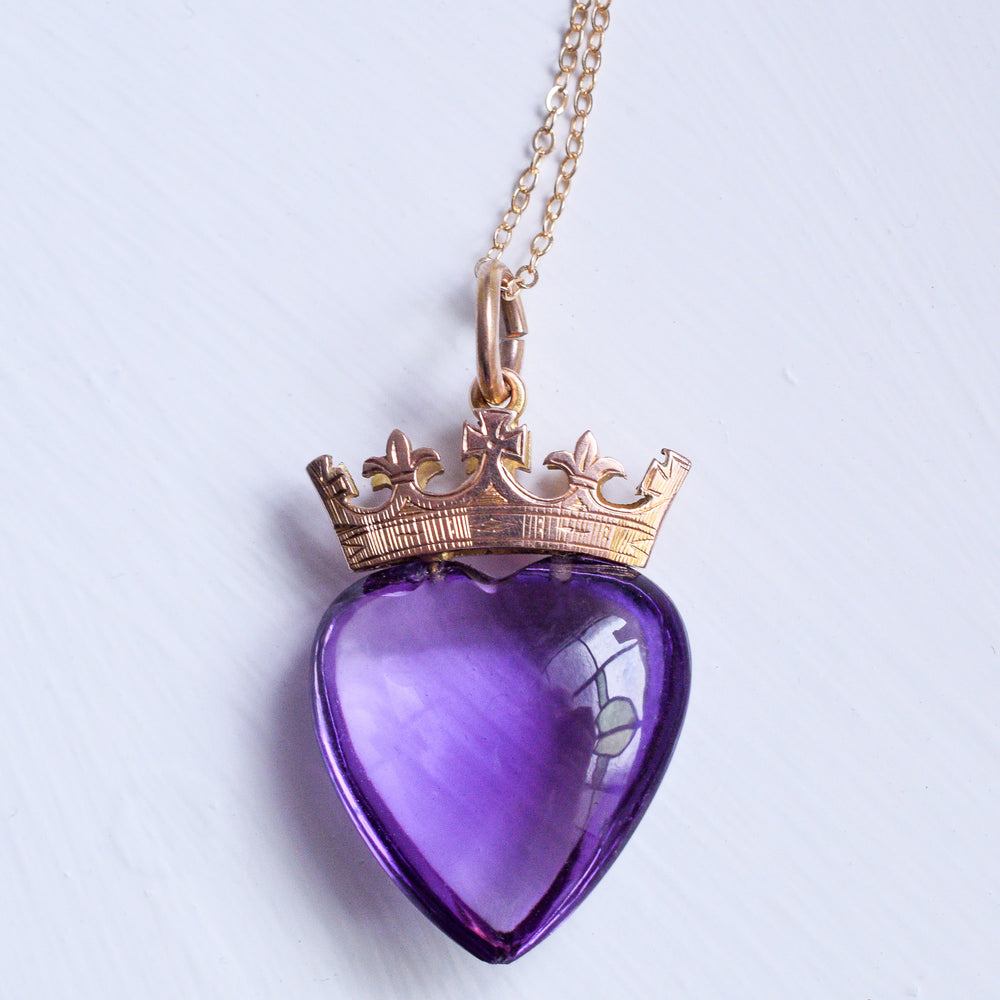 Victorian Amethyst Crowned Heart Pendant