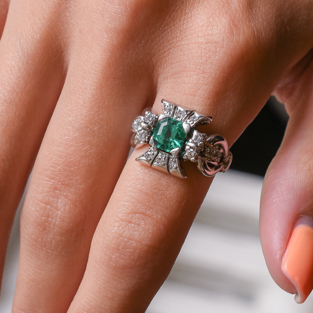 Mid-Century Colombian Emerald Cocktail Ring