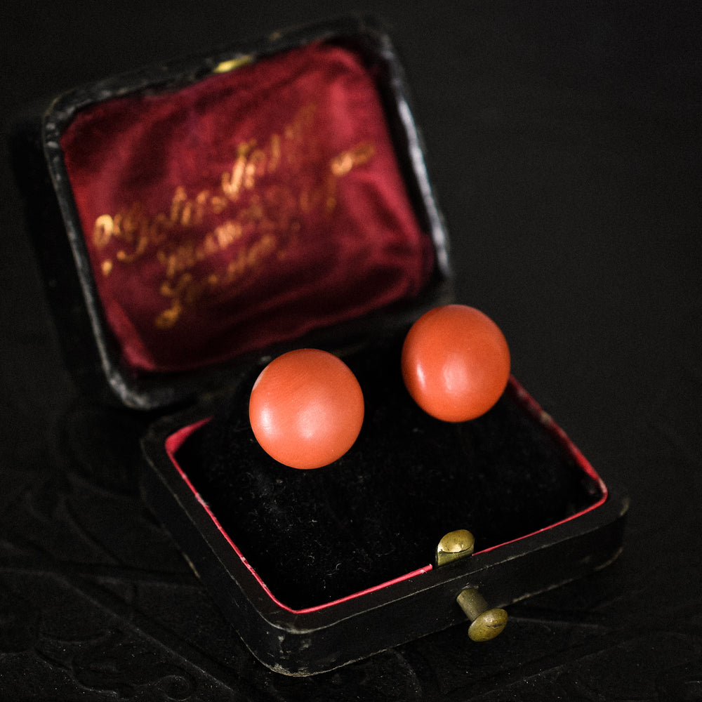 Vintage Orange Coral Stud Earrings